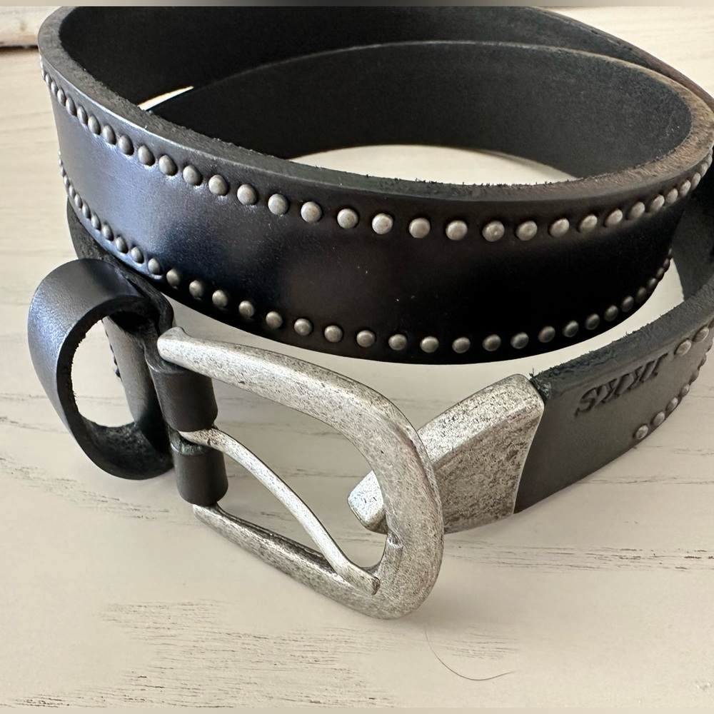 Ikks Black and Silver Studded Leather Belt